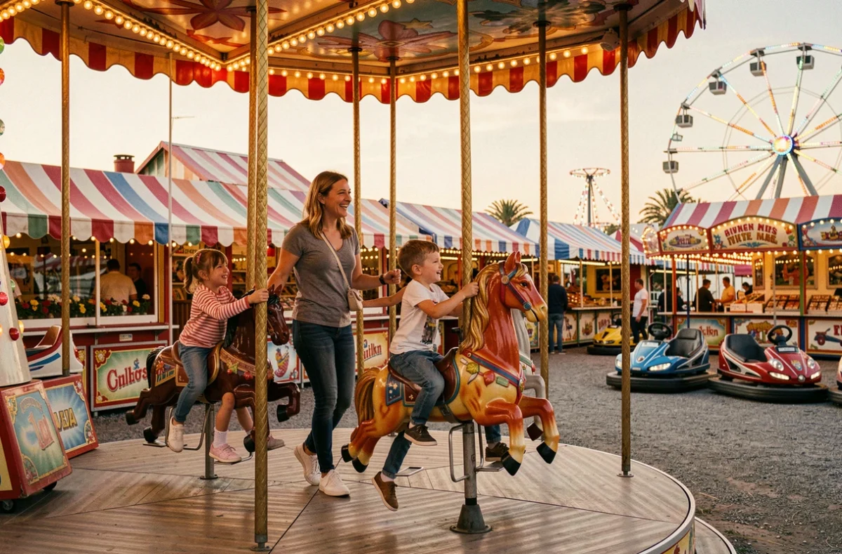 Famille profitant des manèges colorés et des attractions d'Azur Park dans le Var