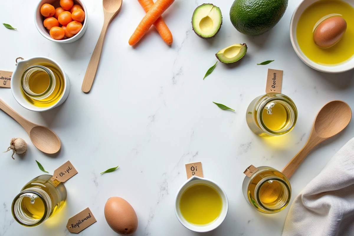 Vue de dessus des meilleures huiles pour l'alimentation du bébé avec des ingrédients naturels
