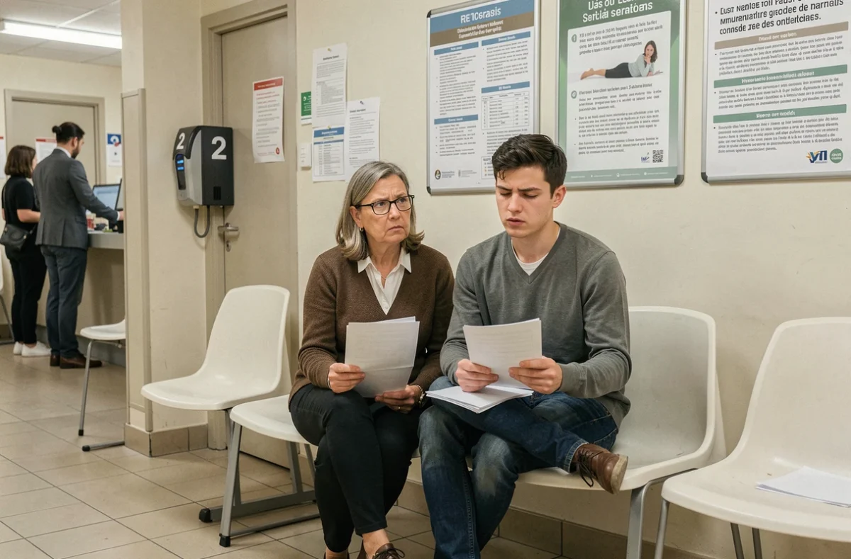 Personnes en salle d'attente d'un organisme social pour résoudre un problème de versement RSA